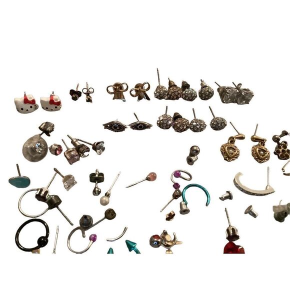 Earring Lot Hello Kitty Eye of Horus Rhinestones Hearts Studs Dangle - Picture 4 of 4